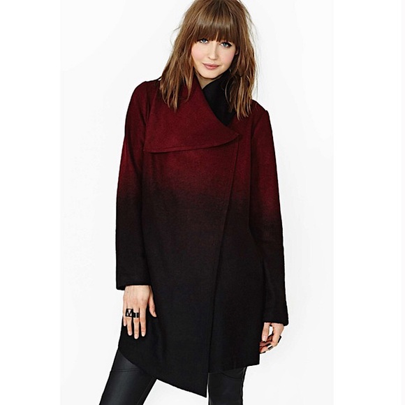 BB Dakota Red and Black Ombre Fuzzy Melton Coat - Picture 4 of 12